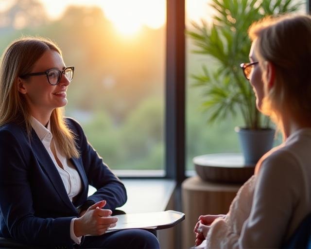 A professional coaching session in a bright, modern setting